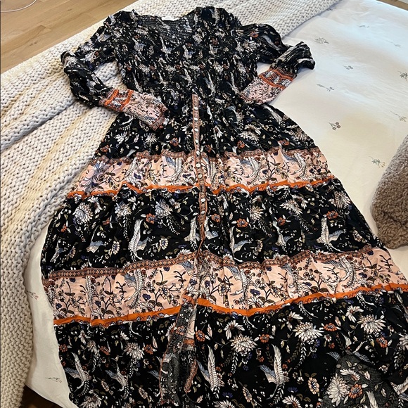 Bohme Black and Orange Floral Long Sleeve Dress - Picture 1 of 3